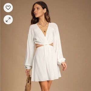 Lulu’s Countdown to Spring White Long Sleeve Cutout Mini Dress size S